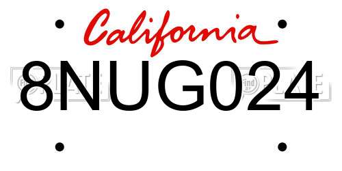 8NUG024 California License Plate