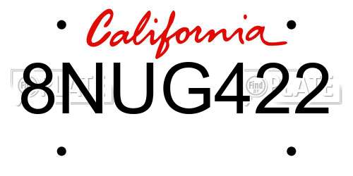 8NUG422 California License Plate