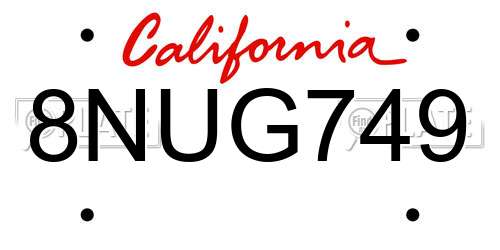 8NUG749 California License Plate