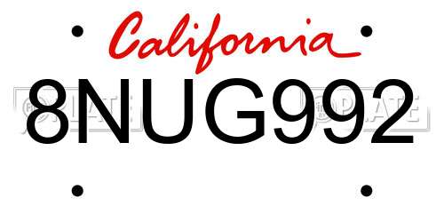 8NUG992 California License Plate