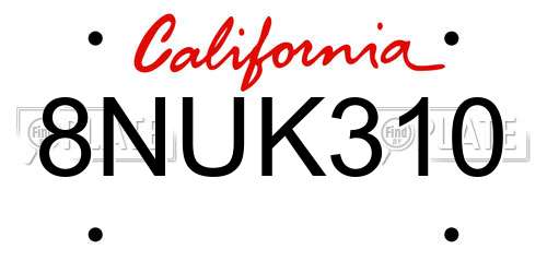 8NUK310 California License Plate