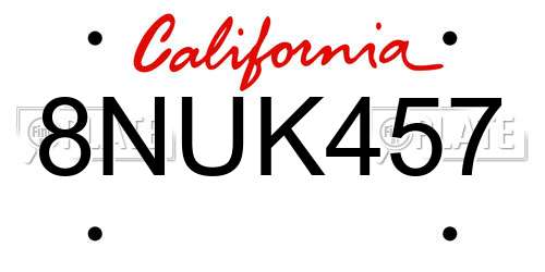 8NUK457 California License Plate