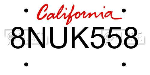 8NUK558 California License Plate