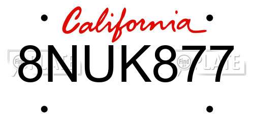 8NUK877 California License Plate