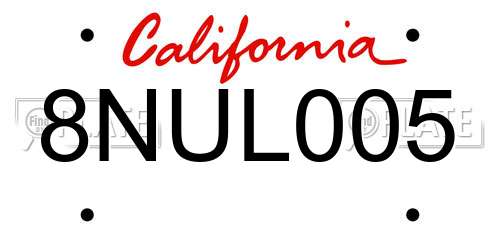 8NUL005 California License Plate