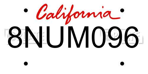 8NUM096 California License Plate