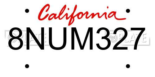 8NUM327 California License Plate