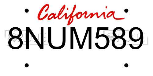8NUM589 California License Plate