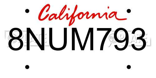 8NUM793 California License Plate