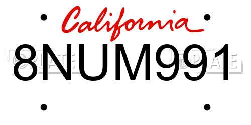 8NUM991 California License Plate