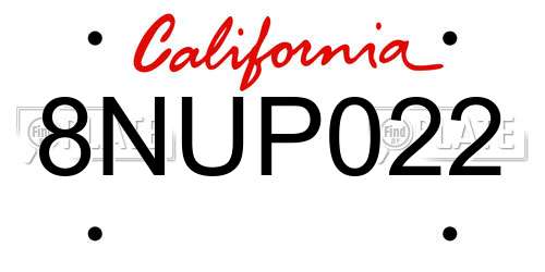 8NUP022 California License Plate