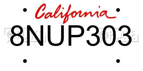 8NUP303 California License Plate