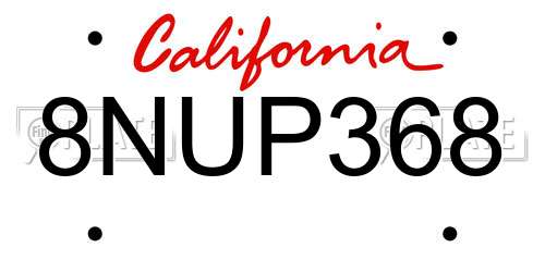 8NUP368 California License Plate