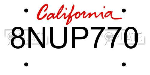 8NUP770 California License Plate