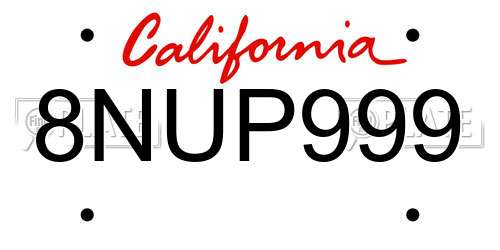 8NUP999 California License Plate