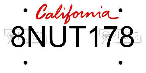 8NUT178 California License Plate