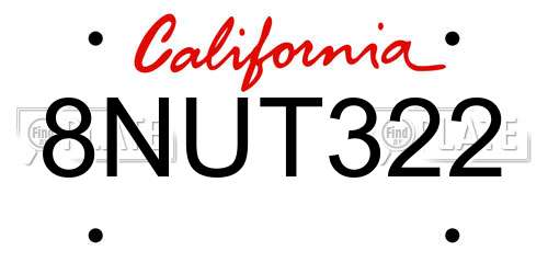 8NUT322 California License Plate