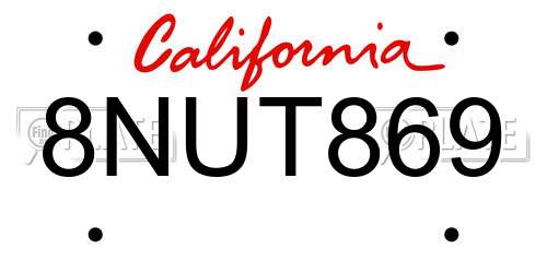 8NUT869 California License Plate