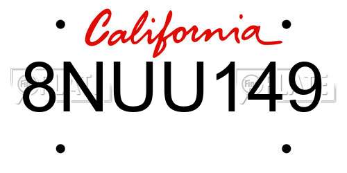 8NUU149 California License Plate