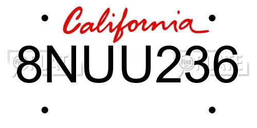 8NUU236 California License Plate