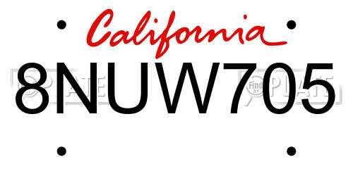 8NUW705 California License Plate