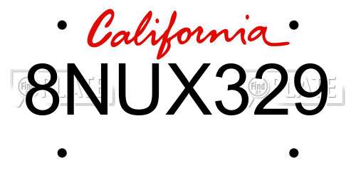 8NUX329 California License Plate