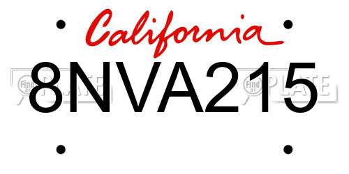 8NVA215 California License Plate