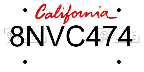 8NVC474 California License Plate