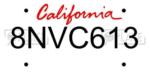 8NVC613 California License Plate