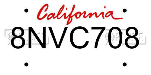 8NVC708 California License Plate