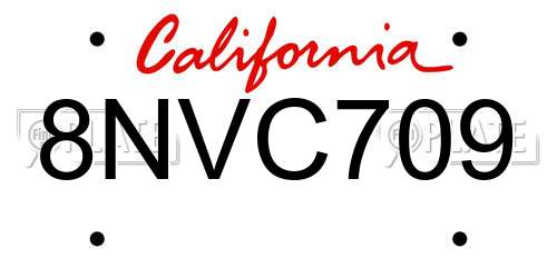 8NVC709 California License Plate