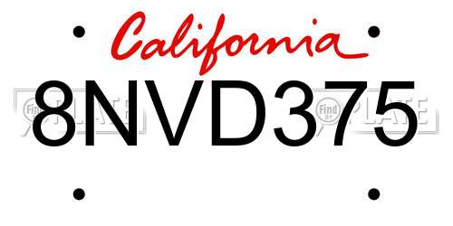 8NVD375 California License Plate