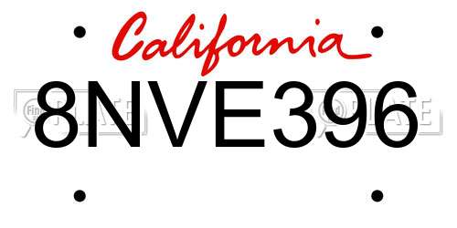 8NVE396 California License Plate