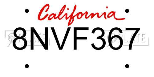 8NVF367 California License Plate