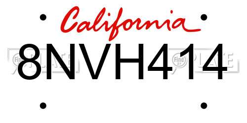 8NVH414 California License Plate