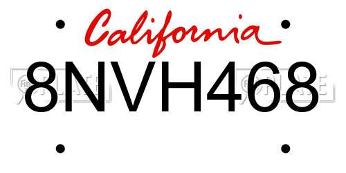 8NVH468 California License Plate