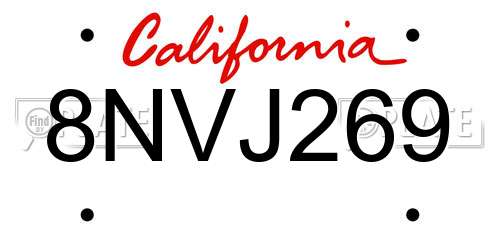 8NVJ269 California License Plate
