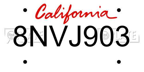8NVJ903 California License Plate
