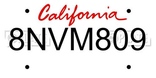 8NVM809 California License Plate