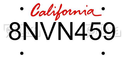 8NVN459 California License Plate