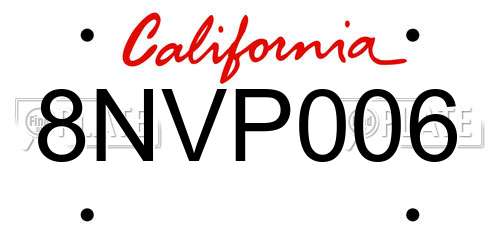 8NVP006 California License Plate