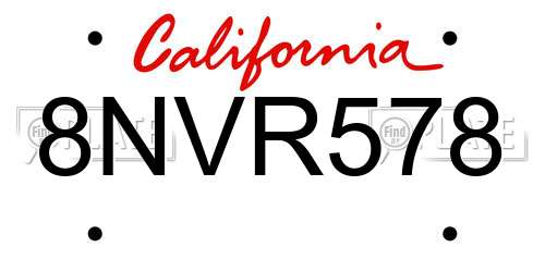 8NVR578 California License Plate