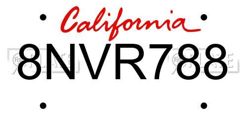 8NVR788 California License Plate