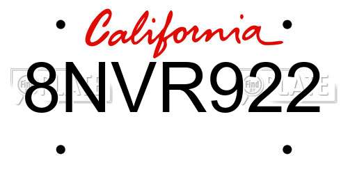 8NVR922 California License Plate