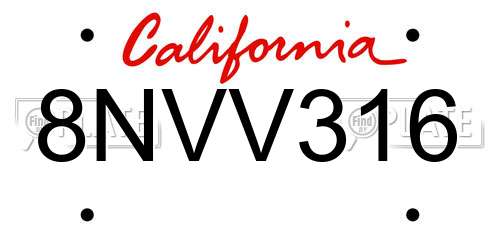 8NVV316 California License Plate