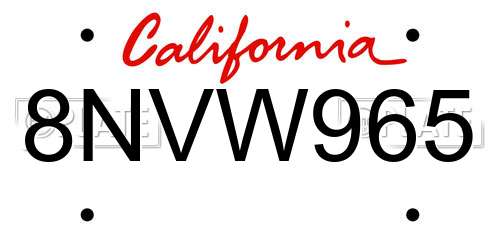 8NVW965 California License Plate