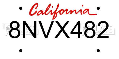 8NVX482 California License Plate