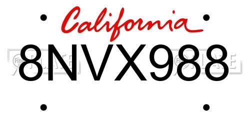 8NVX988 California License Plate