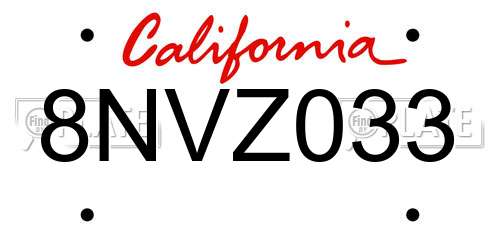 8NVZ033 California License Plate