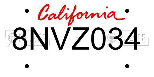 8NVZ034 California License Plate